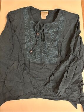 Coldwater Creek Black Long-Sleeve Embroidered Tie-Neck Top